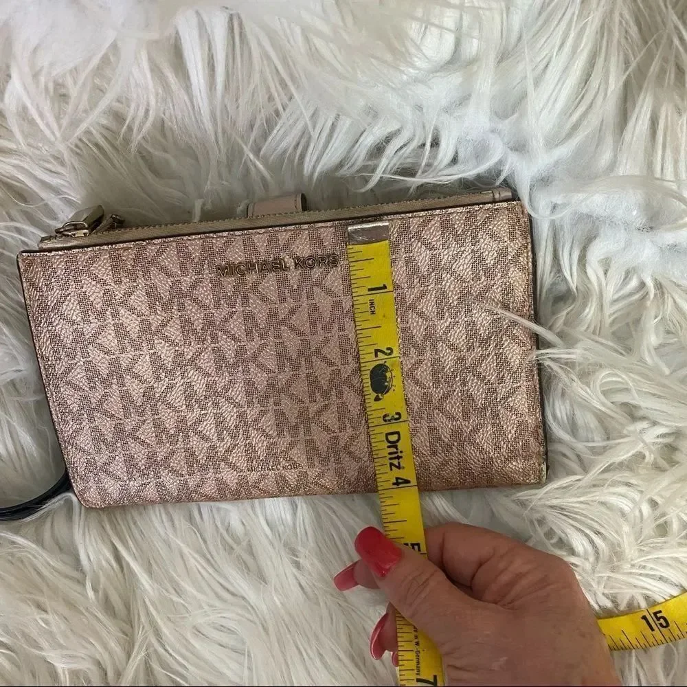 Michael Kors Pink Monogram Double Zip Wristlet Wallet